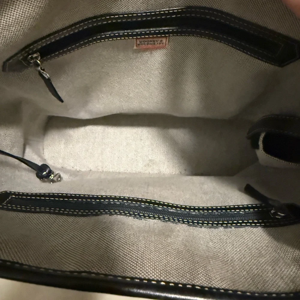 Dooney and Bourke Black and Gray Monogram Tote Bag with Buckle Closure - Picture 6 of 9